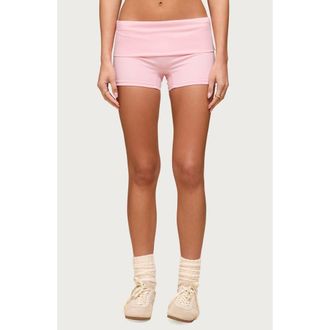 Edikted Soraia Foldover Bike Shorts in Pink at Nordstrom, Size X-Small
