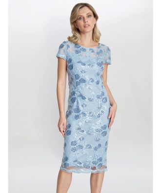 Gina Bacconi Womens Millie Midi Embroidered Dress - Sky Blue - Size 14 UK