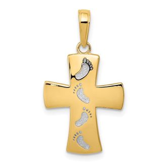 Diamond2Deal 14k Yellow Gold Rhodium Footprints Cross Pendant
