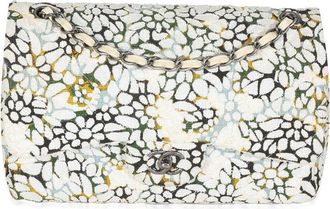 Chanel White Tweed Cut Out Floral Jumbo Double Flap Bag (Authentic Pre-Loved)