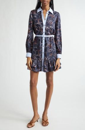Cinq &agrave; Sept Malvia Floral Print Long Sleeve Shirtdress in Navy Multi at Nordstrom, Size 10