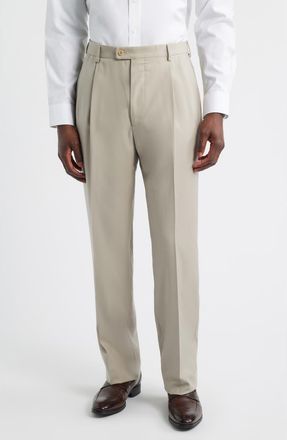 Zanella Bennett Straight Leg Pleated Dress Pants in Dark Beige 2 at Nordstrom, Size 36 X Unhemmed