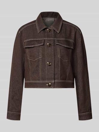 Marc Cain Jeansjacke mit Brusttaschen und Knopfleiste in Dunkelbraun, Gr&ouml;&szlig;e 34