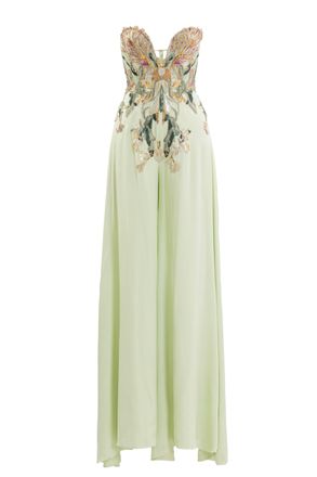 Saiid Kobeisy Embroidered Crepe Georgette Jumpsuit with Strapless Sweetheart Neckline