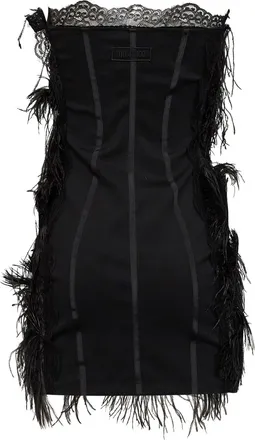 The Attico Womens Strapless Mini Dress Black Lace & Feather
