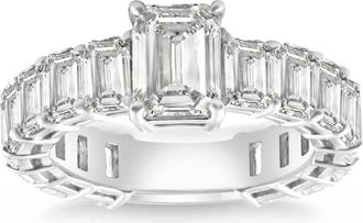 Pompeii3 VS 7 1/2Ct Emerald Cut Diamond Engagement Ring 3/4 Eternity 14k Gold Lab Grown