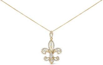 House of Brilliance 14K Yellow Gold 1.00 Cttw Round Diamond Fleur De Lis Pendant Necklace at Nordstrom
