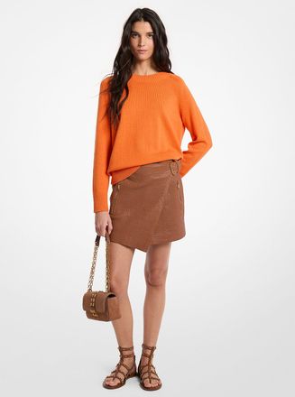 Michael Kors Textured Leather Wrap Skirt