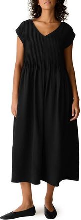 Eileen Fisher Pintuck Pleat Silk Maxi Dress in Black at Nordstrom, Size Xx-Small