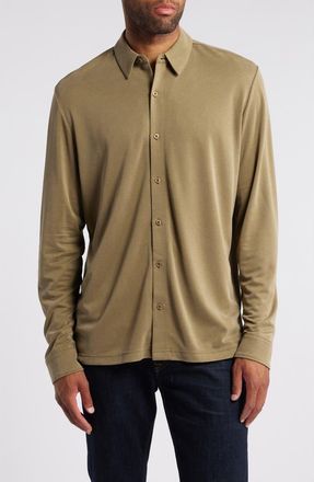 Johnston & Murphy Vintage Wash Birds Eye Button-Up Shirt in Olive at Nordstrom, Size Xxx-Large