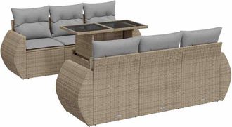 vidaXL Vidaxl - Set Sof&aacute;s De Jard&iacute;n 7 Piezas Y Cojines Rat&aacute;n Sint&eacute;tico Beige