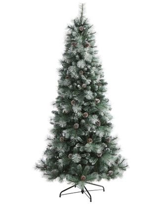 Nearly Natural 7ft. Frosted Tip British Columbia Mountain Pine Artificial Christmas Tree With 400 Clear Lights, Pine Cones And 8