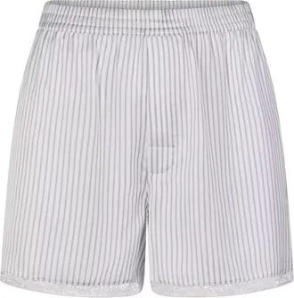 SKIMS Lace-trim Woven Shine Boxer Shorts - Silver - L (UK16-18)