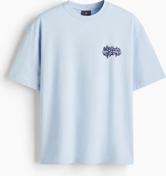 H&M Bedrucktes T-Shirt in Loose Fit - Blue
