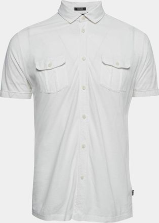 HUGO BOSS Boss By Hugo Boss White Cotton Knit Button Front Lapra Shirt