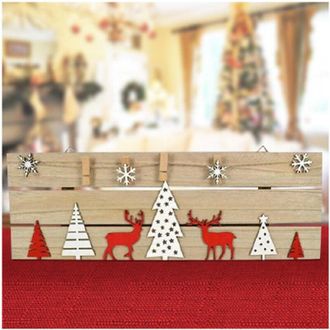 Trade Shop Trade Shop - Appendino Natalizio In Legno Con Mollette E Disegni 53cm Decorazioni Natalizie