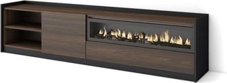 Skraut Home Mueble tv efecto madera roble oscuro negro 207cm chimenea efecto fuego