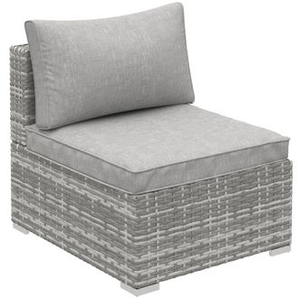 OUTSUNNY Outdoor Garden Furniture Rattan Single Middle Sofa w/ Cushions Grey | TJ Hughes
