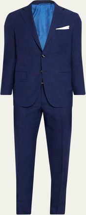 Kiton Mens Textured Check Wool and Silk Two-Piece Suit