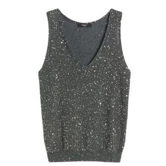 Max Mara V-neck Knitwear, female, Gray, Size: M Sleeveless Jumper with Sequins