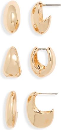 Open Edit Set of 3 Puffy Huggie Earrings in Gold at Nordstrom