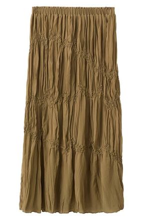 Mango Beaded Shirred Mid Rise Tiered Maxi Skirt in Brown at Nordstrom, Size Medium