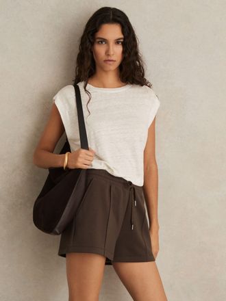 Reiss Chocolate Interlock Drawstring Sweat Shorts, XS