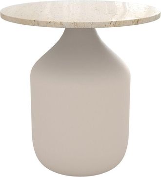 Rendez-Vous D&eacute;co Mesa Auxiliar Redonda De Travertino Y Metal Beige - Louison