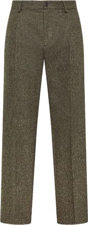 Cruna Olive Green Textured Straight-Leg Formal Pants