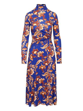 Cara Cara floral-print monk-neck midi dress - women - Spandex/Elastane/Viscose - S - Blue