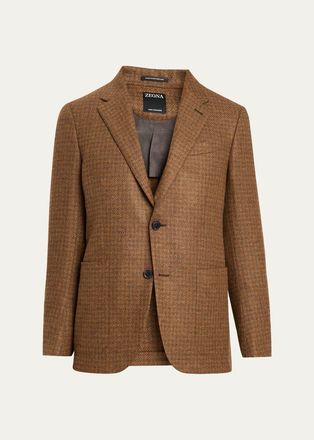 Ermenegildo Zegna Mens Cashmere Tonal Houndstooth Single-Breasted Sport Coat