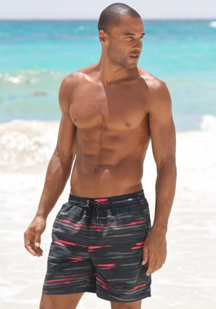 Kangaroos Badeshorts KANGAROOS, Herren, Gr. XXL (58/60), N-Gr, schwarz (schwarz, grau), Polyester, gestreift, Badehosen Badeshorts, im modischen Design