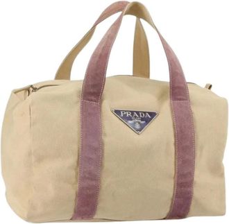 Prada Pre-owned Weekend Bags, female, Beige, Size: ONE SIZE Pre-owned Canvas Weekend Bag