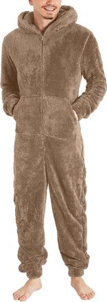 Generic Onesies for Men Teddy Fleece Comfortable Leisure Suit Warm Soft Fluffy Pyjamas Long Sleeve Cozy Plush Jumpsuit Loose Casual Loungewear with Pockets Ho