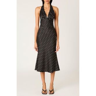 Nia La Brea Polka Dot Halter Neck Slipdress in Black at Nordstrom, Size X-Large