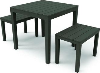 Dmora Dmora - Sal&oacute;n De Jard&iacute;n Dkabash, Conjunto De Jard&iacute;n Con 1 Mesa Cuadrada Y 2 Bancos Conjunto Interior Y Exterior Pic Nic, 100% Made In Italy, Antracita