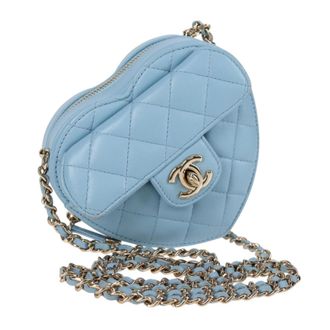 Chanel Pale Blue Quilted Leather Heart Crossbody Bag