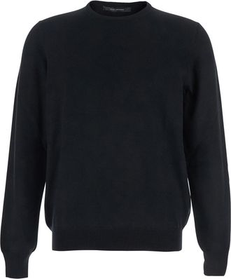 Tagliatore Black Sweater With Ribbed Design In Wool Man