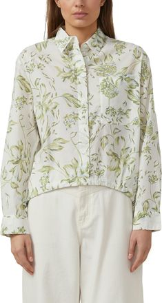 s.Oliver Langarmbluse S.OLIVER, Damen, Gr. 34, wei&szlig; gr&uuml;n, Web, Obermaterial: 100% Baumwolle, unifarben, relaxed fit normal, Rundhals, Manschette, Blusen Langar