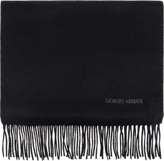 Giorgio Armani Kasjmier sjaal met franjes - Heren - Sjaals - Zwart - ONE Size - Kasjmier - Accessoires