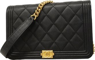 Chanel Black Grained Calfskin Chain/Shoulder Wallet (Pre-Owned)