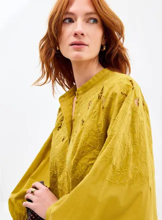 Contemporaine Womens Richelieu embroidery stand-collar blouse