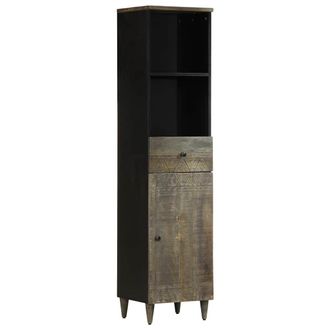 Berkfield Home Bathroom Cabinet 38x33x160 cm Solid Wood Mango in Black | Size: 38 x 33 x 160 cm