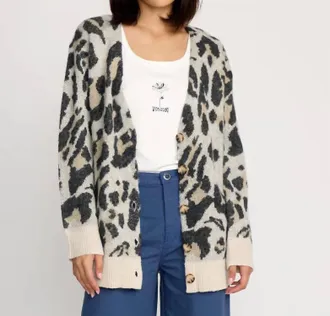 Volcom Womens Wylding Out Cardigan In Anm-Animal Print