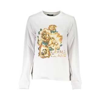 Cavalli Geborstelde Sweatshirt met Print Logo - Dames - Sweatshirts - Wit - 2XL - Hoodies & sweatvesten