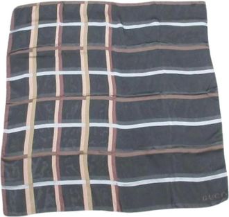 Gucci Pre-owned Scarves, female, Black, Size: ONE SIZE Pre-owned Silk Check Scarf