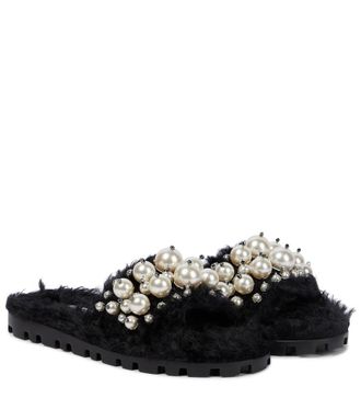 Miu Miu Embellished faux shearling slides