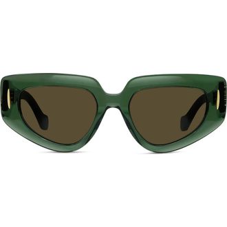 Loewe Anagram 51mm Geometric Sunglasses in Shiny Dark Green /Brown at Nordstrom