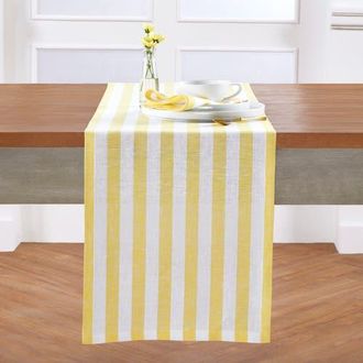 Solino Home Linen Table Runner for Dining Table, Holiday and Everyday Table Decor - Sorrento Stripe in Yellow And White at Nordstrom, Size Xx-Small