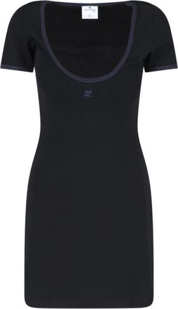 Courr&egrave;ges Ribbed Black Mini Dress With Blue Accents